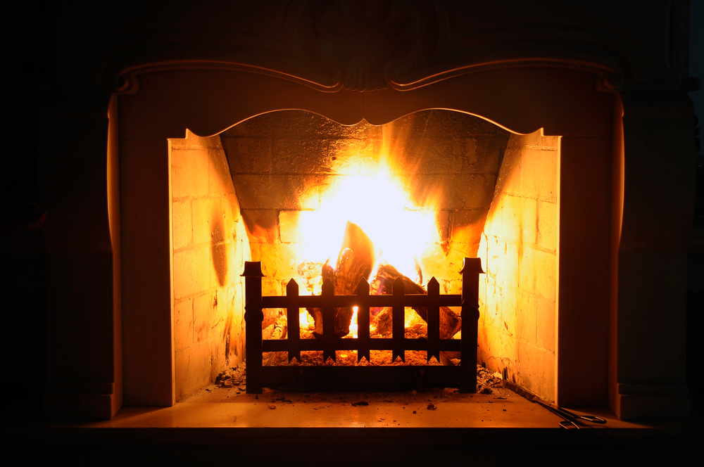 fireplace burning wood