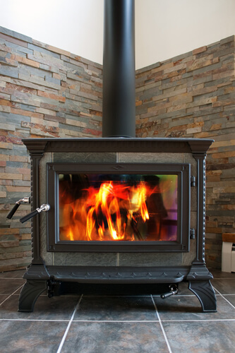 black stove on stone