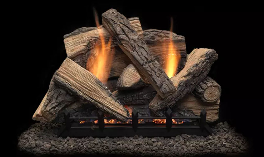 set of fake logs and fire